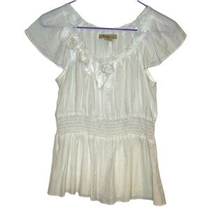 Off white gauzy frilly semi sheer blouse